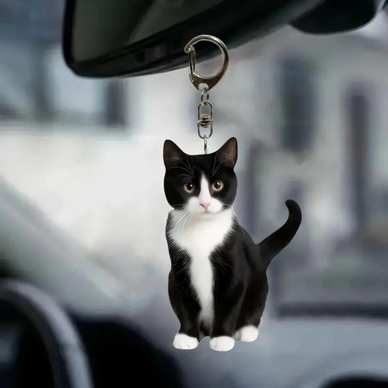 Chaveiro de gato preto e branc - Resin Art Design Keychain avaliação e preço